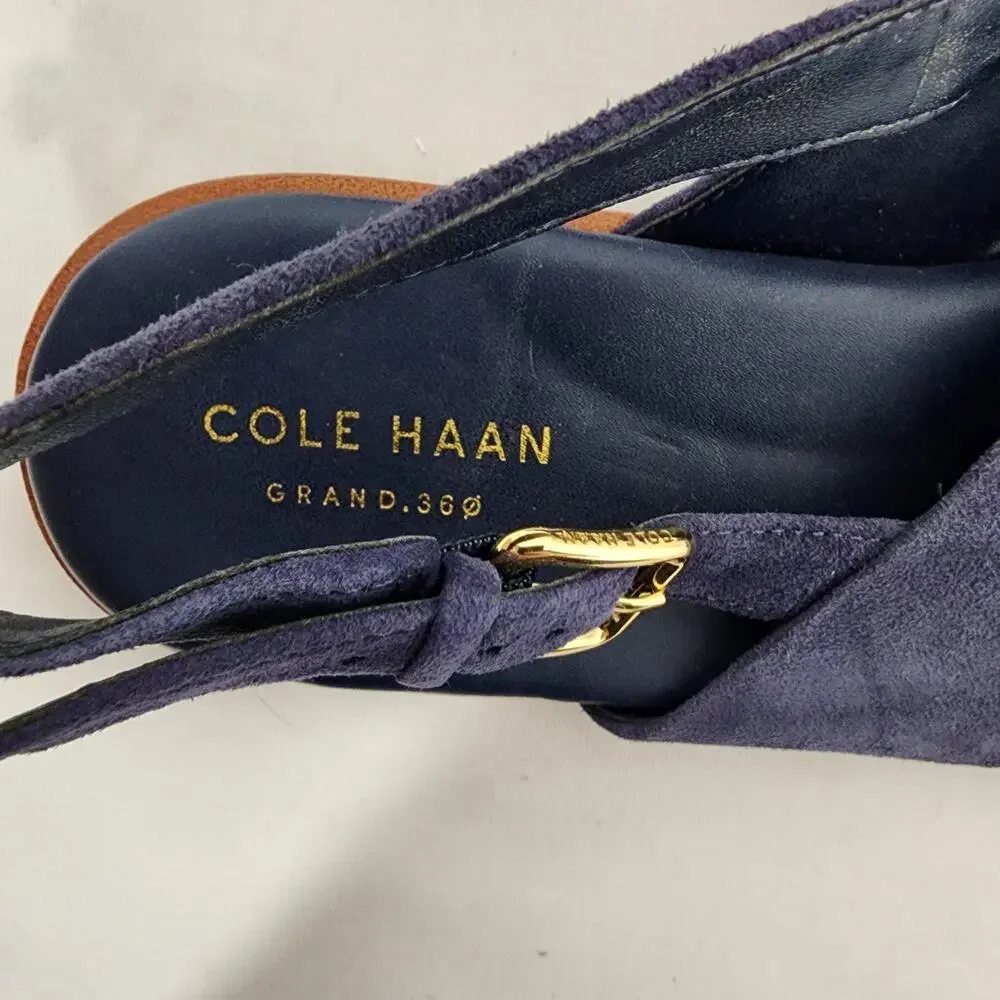 Cole Haan Women Fernanda Grand 360 Sandal 7B Marine Blue Suede Slip On Slingback